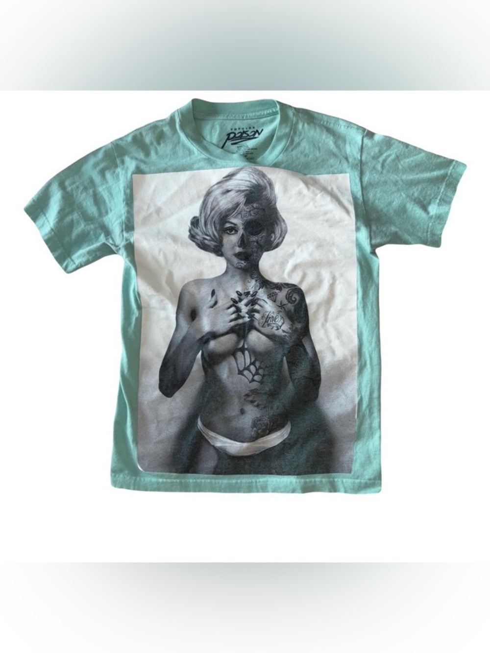 Poison Graphic Tee in Mint with Black & White Photo Print